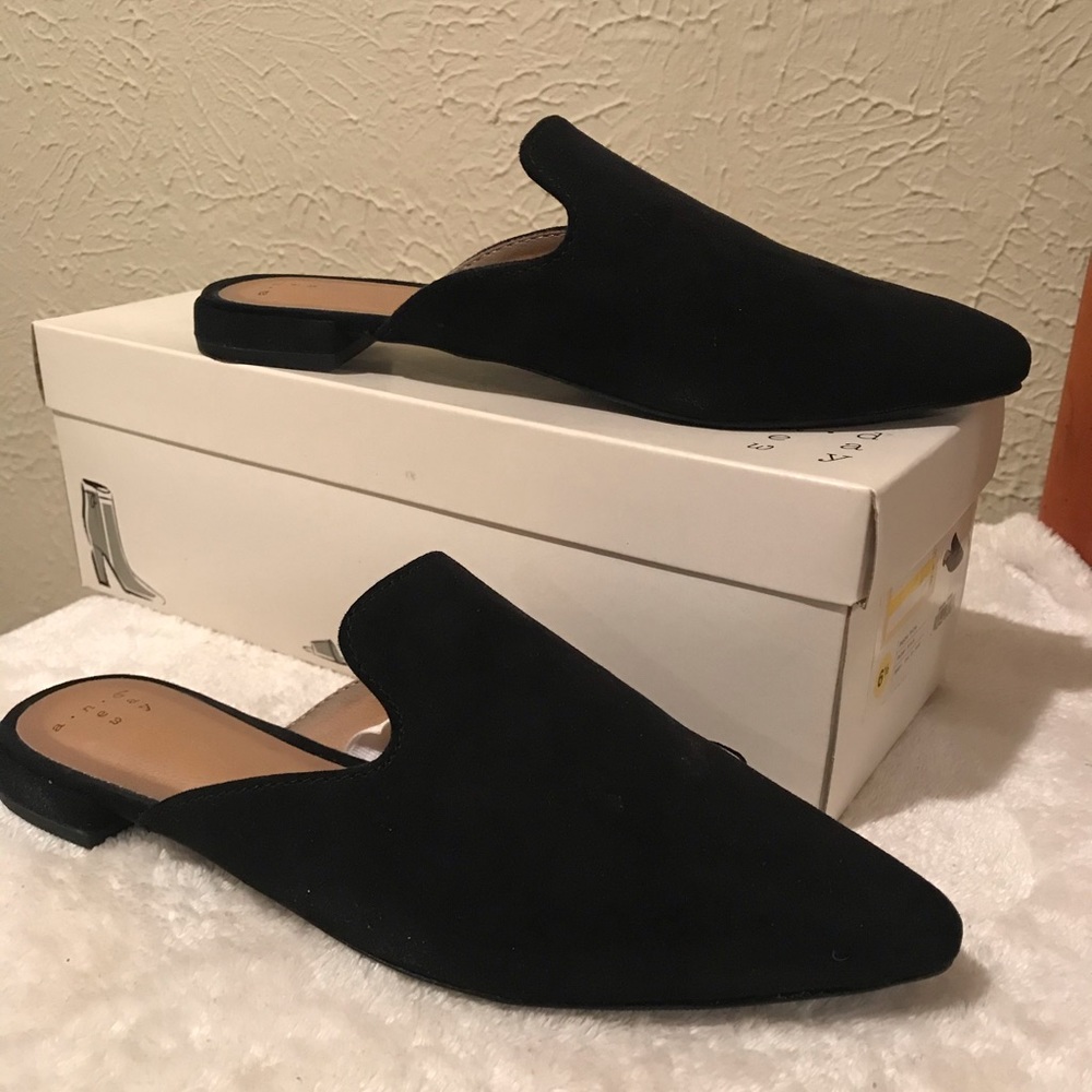 a new day Black Suede Slip-On Mules